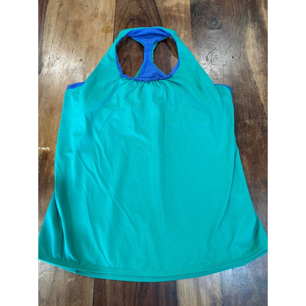 Lululemon teal green blue ruched racerback tank top built-in bra womens' size 6